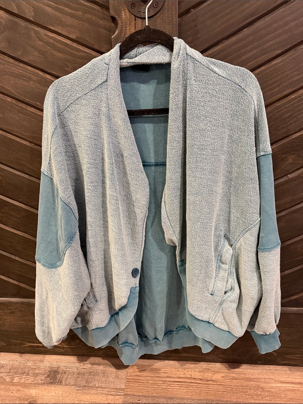 Urban Outfitters Light Teal Open-Front Teddy Jacket